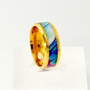 Vibrant Gold Ring with Colorful Inlay size 8 # 004